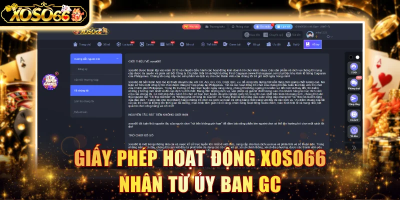 Giấy phép hoạt động Xoso66 nhận từ Ủy ban GC